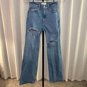 Blue Distressed Wide-Leg Women's Jeans